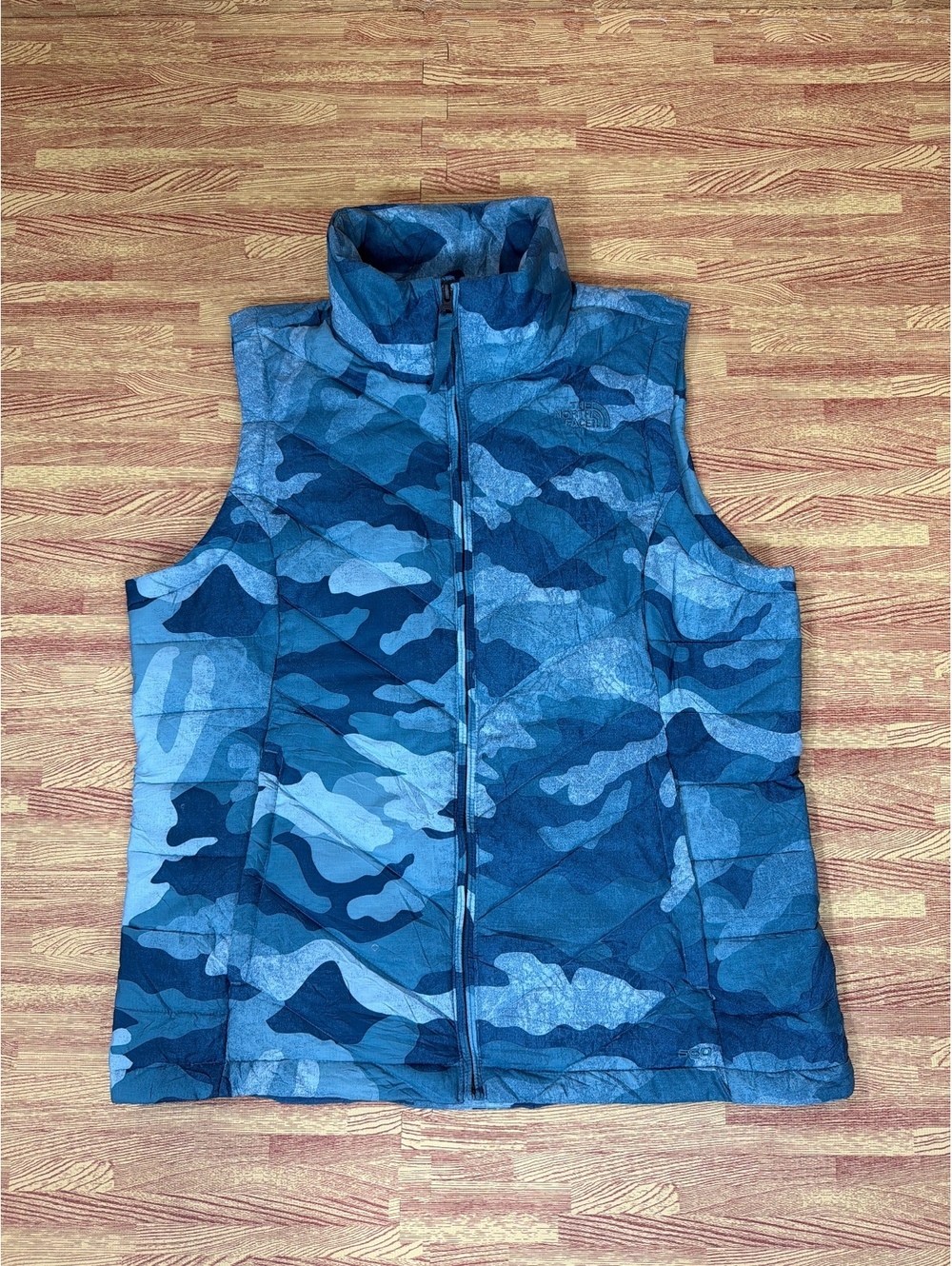 The North Face 550 Blue Camouflage Quilted Vest